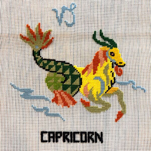 Vintage Dritz Preworked Needlepoint Canvas Capricorn Zodiac Series Astrology HTF